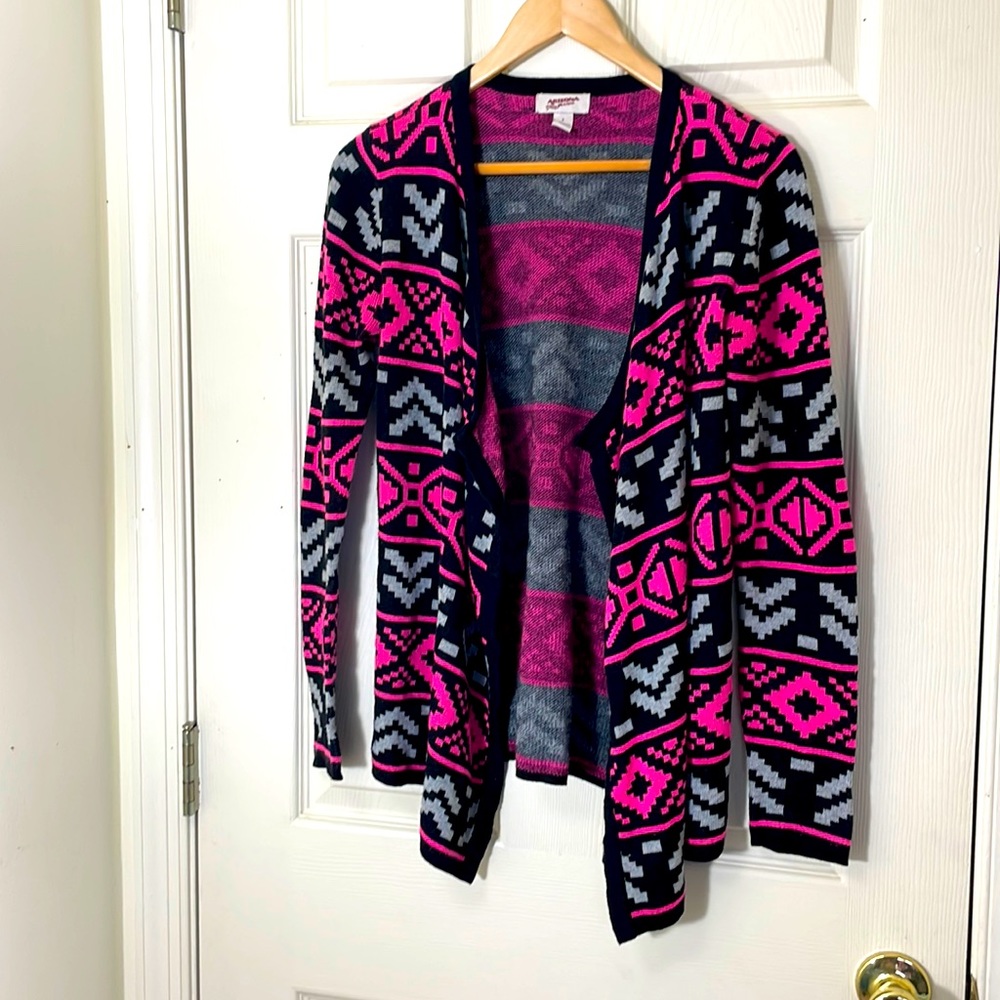 Arizona Jeans Pink Geometric Pattern Open Front Cardigan Size Small
